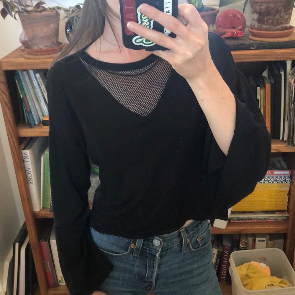 Valfre Winged Sleeve Black Flowy Crop Top